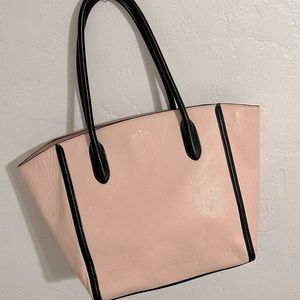 Kate spade large peachy pink and black pebbled leather tote bag